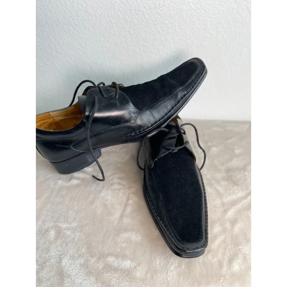 Juliani New York Milan Mens Black Leather Suede Square Toe Oxford Shoes Size 8